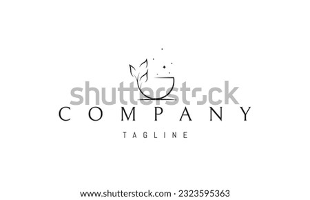 Vector logo on which an abstract image of a plate made of a wooden twig with leaves.