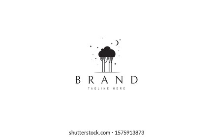 Vector logo on which an elegant image of trees under the night starry sky.