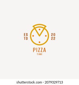 Vector logo on which similar to pizza also similar to clock. Pizza time monoline classic logo.