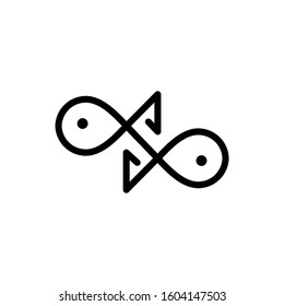 Vector logo on a white background with fish swimming in different directions. Template for business, identity, print, restaurants, cafes, clothes and other uses.