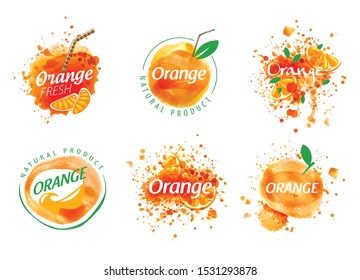 Vector logo orange juice splatter on white background