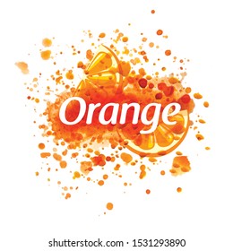 Vector logo orange juice splatter on white background