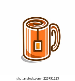 Vector logo for orange tea Cup with a tea bag isolated on white background