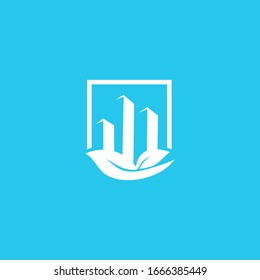 Vector logo of organic abstract building standing on leaves.