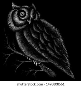 The Vector logo owl for tattoo or T-shirt design or outwear.  Hunting style owl background. This drawing would be nice to make on the black fabric or canvas.