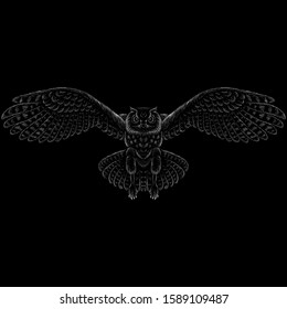 The Vector logo owl for tattoo or T-shirt design or outwear.  Hunting style owl background. This drawing would be nice to make on the black fabric or canvas.