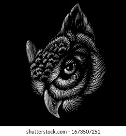 The Vector logo owl for tattoo or T-shirt design or outwear.  Hunting style owl background. This hand drawing would be nice to make on the black fabric or canvas.