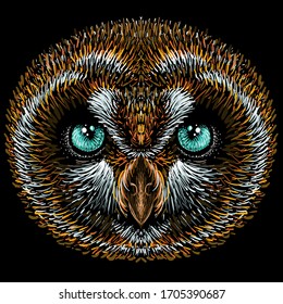 The Vector logo owl for tattoo or T-shirt design or outwear.  Hunting style owl background. This hand drawing would be nice to make on the black fabric or canvas.