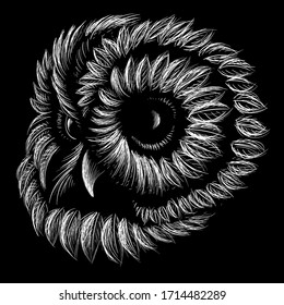 The Vector logo owl for tattoo or T-shirt design or outwear.  Hunting style owl background. This hand drawing would be nice to make on the black fabric or canvas.