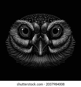 The Vector logo owl for tattoo or T-shirt design or outwear.  Hunting style owl background. This hand drawing would be nice to make on the black fabric or canvas.