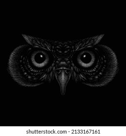 The Vector logo owl for tattoo or T-shirt design or outwear.  Hunting style owl background. This hand drawing would be nice to make on the black fabric or canvas.