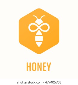 Vector logo and packaging design templates in trendy negative space style - natural and farm honey concept - label and tag with bee and honeycomb.