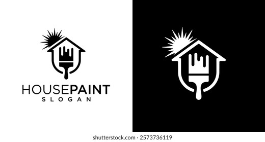 Vector Logo of Paint Brush and House for House Painting, Repair, Maintenance, Contractor, Construction, and Other Logos.