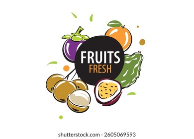 Vector logo with painted fresh fruits