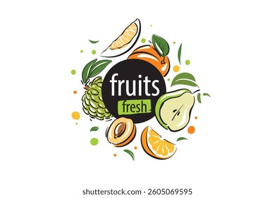 Vector logo with painted fresh fruits