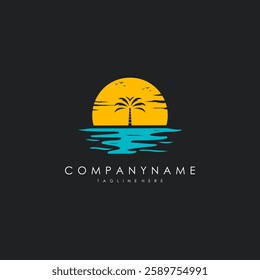 vector logo palm at the end of the beach .concept logo