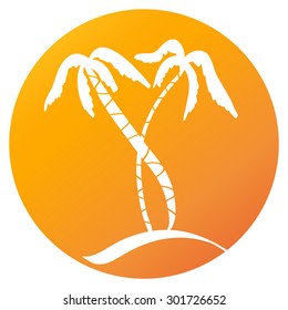 Vector logo palm tree on orange circle.