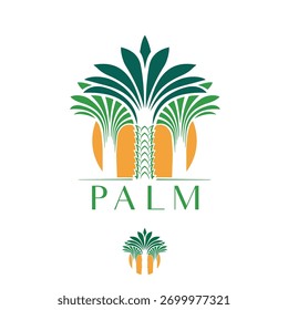 Logotipo del Vector con las palmeras. Sol con palmeras. Icono, ilustración
