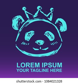 Vector Logo Panda Animal Cute on Gradient Color Background Violet and Pink. Flat, Icon, Sign, Symbol, Object, Graphic Design, Element, Illustration for Print.