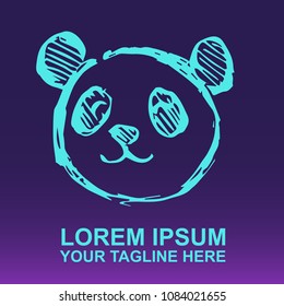 Vector Logo Panda Animal Cute on Gradient Color Background Violet and Pink. Flat, Icon, Sign, Symbol, Object, Graphic Design, Element, Illustration for Print.
