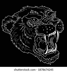 The Vector logo panther or lioness for tattoo or T-shirt print design or outwear.  Hunting style lions background. This hand drawing would be nice to make on the black fabric or canvas.