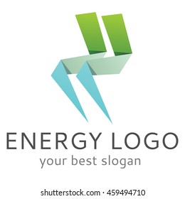 Vector logo with paper made lightning electricity or danger symbol
