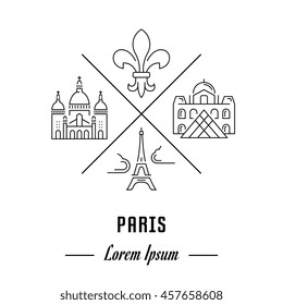 Vector logo Paris. Hipster emblem, label or banner for travel company. Line sign with elements. Concept brand.