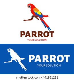Vector logo parrot. Colorful parrot on a branch