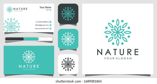 Vector logo pattern of nature elements. Linear icon of landscape with trees, river and sun - business emblems, badge for a travel, farming and ecology concepts, health and yoga Center.