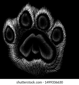 The Vector logo paw for T-shirt design or outwear. This drawing would be nice to make on the black fabric or canvas.