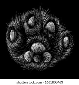 The Vector logo paw for T-shirt design or outwear. This drawing would be nice to make on the black fabric or canvas