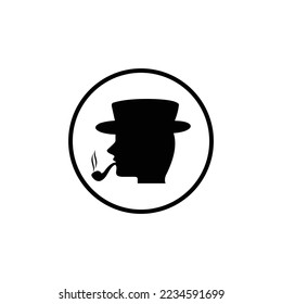 vector logo of a person in a hat smoking a pipe isolated on white background. vector illustration