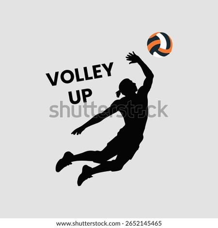 Vector logo of a person playing volleyball in a dynamic jumping pose hitting the ball in midair.