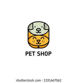 vector logo for pet shop. Color illustration faces of cats and dogs.  icon design template.  Concept for pet shop or veterinary. Design for packaging of goods for animals