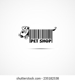 Vector Logo For The Pet Shop With Dog And Bar Code