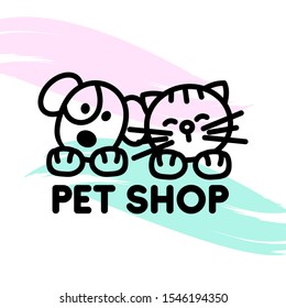 Vector logo for a pet shop. Vector illustration. Puppy and kitten. Design element for packaging, shop windows, labels, business cards, cards, banners and other uses.