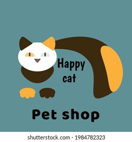 Vector logo for a pet shop, veterinary clinic or animal shelter. Happy cat icon for websites and prints.