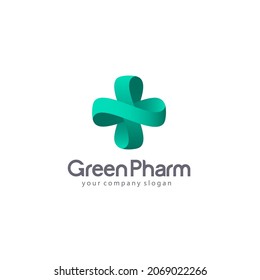 Vector logo pharmacy template. Abstract green cross. Eco, bio, organic emblem.