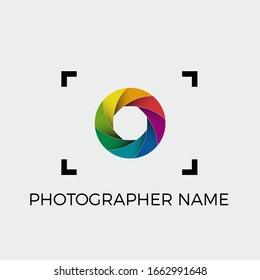 Vector logo photographer, colorful diaphragm of the lens. 