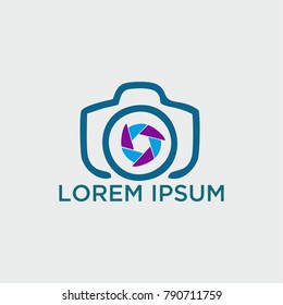 vector logo for photographer. Logo in a simple modern style. Opens the shutter camera. Vector Photo camera aperture sign icon. Photo Camera Photography Elements and Video Camera Icons Illustration
