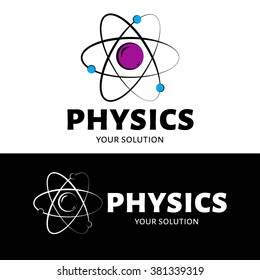 Vector logo physics. The atom and the electrons