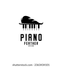 logotipo vectorial del teclado de piano y plumas de pájaro para escritura, logotipo de música