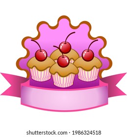 vector logo pictorial with four muffins with cherry topping