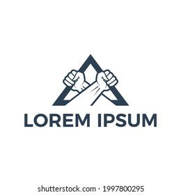 vector logo pictorial of two fists holding a triangle line