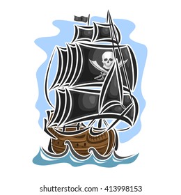 Vector logo of pirate cartoon sailing ship.