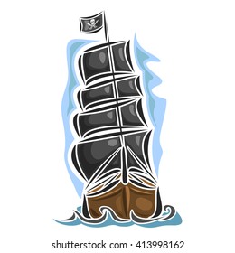 Vector logo of pirate cartoon sailing ship, front view.