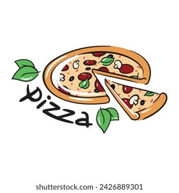 Logo vectorial de pizza, comida rápida europea