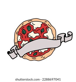 vector logo of pizza and ribbon with space for text

It can be used for menu, brochures, poster, sticker etc. 
