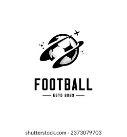 vector logo of plane around a soccer ball, planet soccer vector