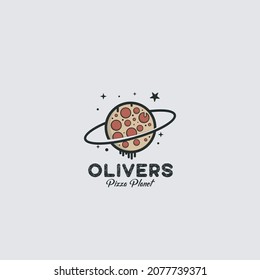 vector logo planet pizza icon